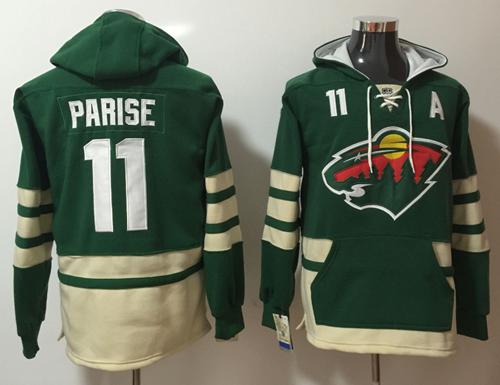 Wild #11 Zach Parise Green Name & Number Pullover NHL Hoodie - Click Image to Close